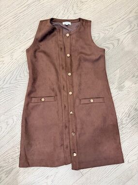 Evereve Chocolate Brown Sleeveless Button-Front Shift Dress